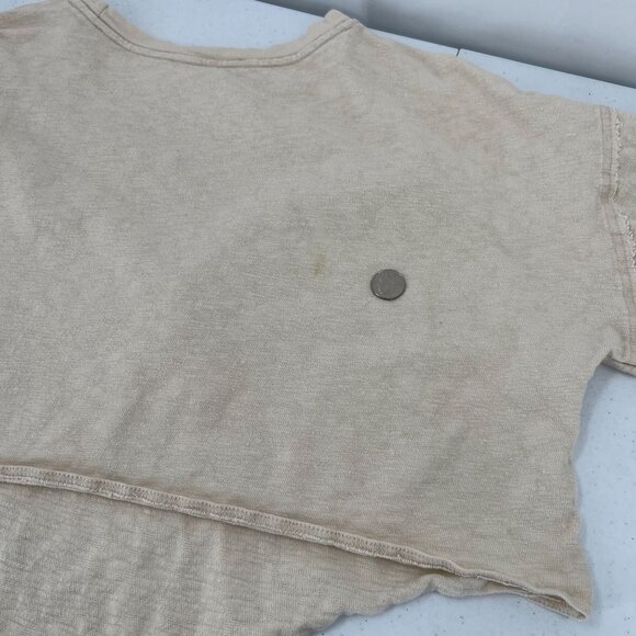 FP Beach Boho Crop Top L Large Beige Slouchy High Low Hem 100% Cotton Knit - Picture 6 of 10